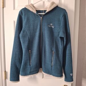 KUHL Alfpaca Jacket Wms M Teal  Sherpa Fleece Hooded Full Zip  Deer Valley Logo